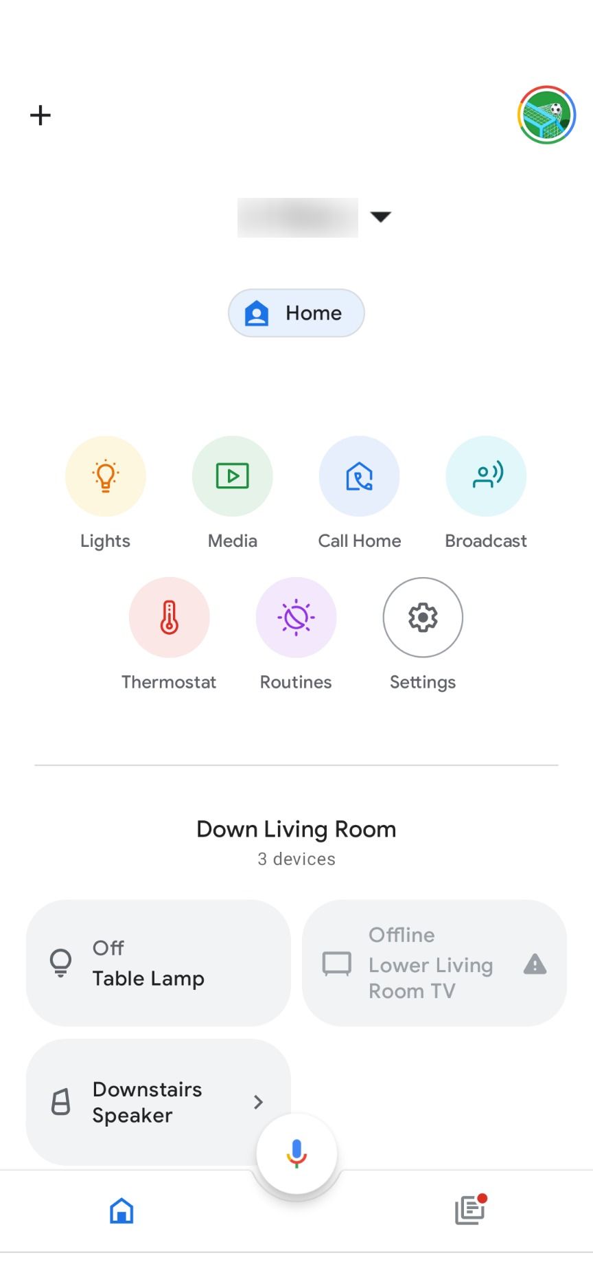 A tela inicial do aplicativo Android Google Home.