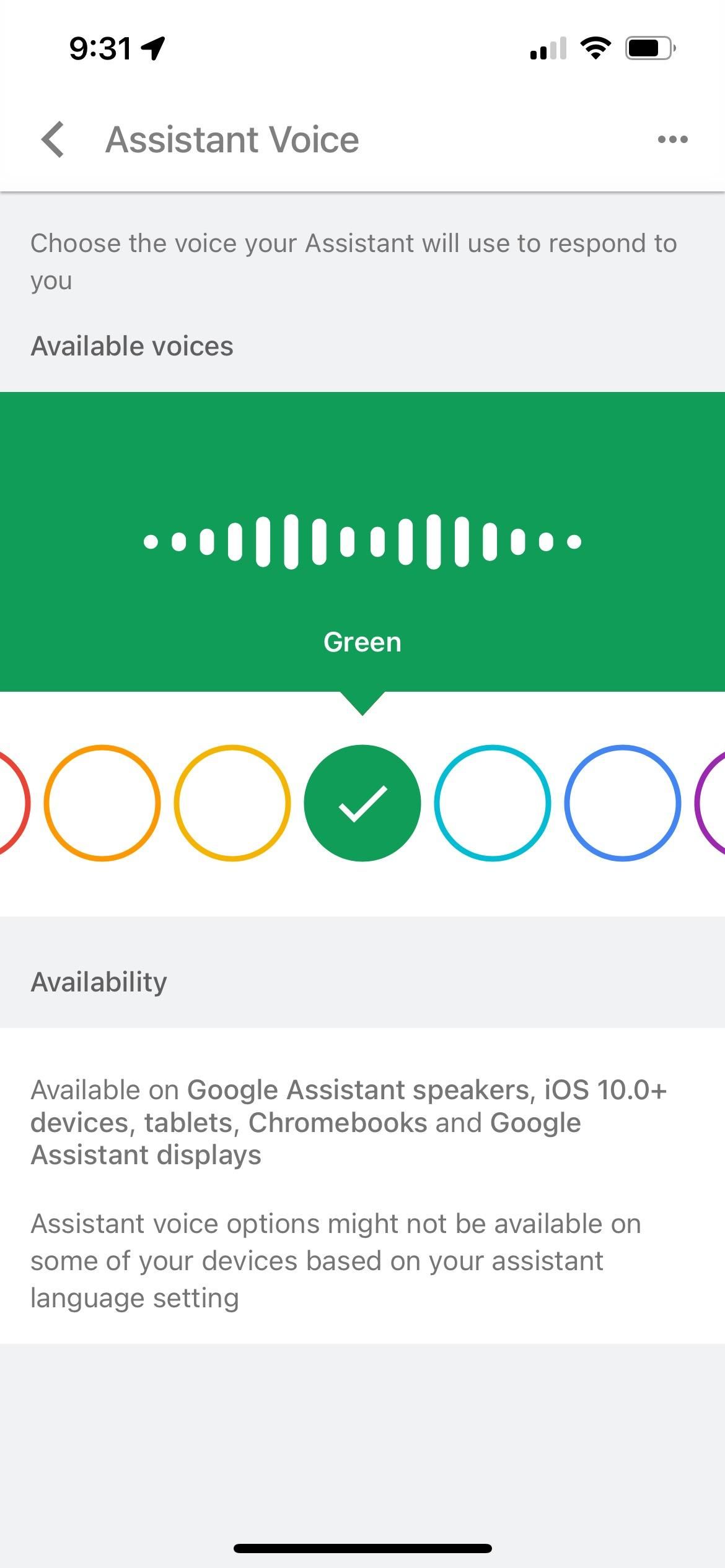 Escolhendo uma nova voz para o Google Assistant no iPhone