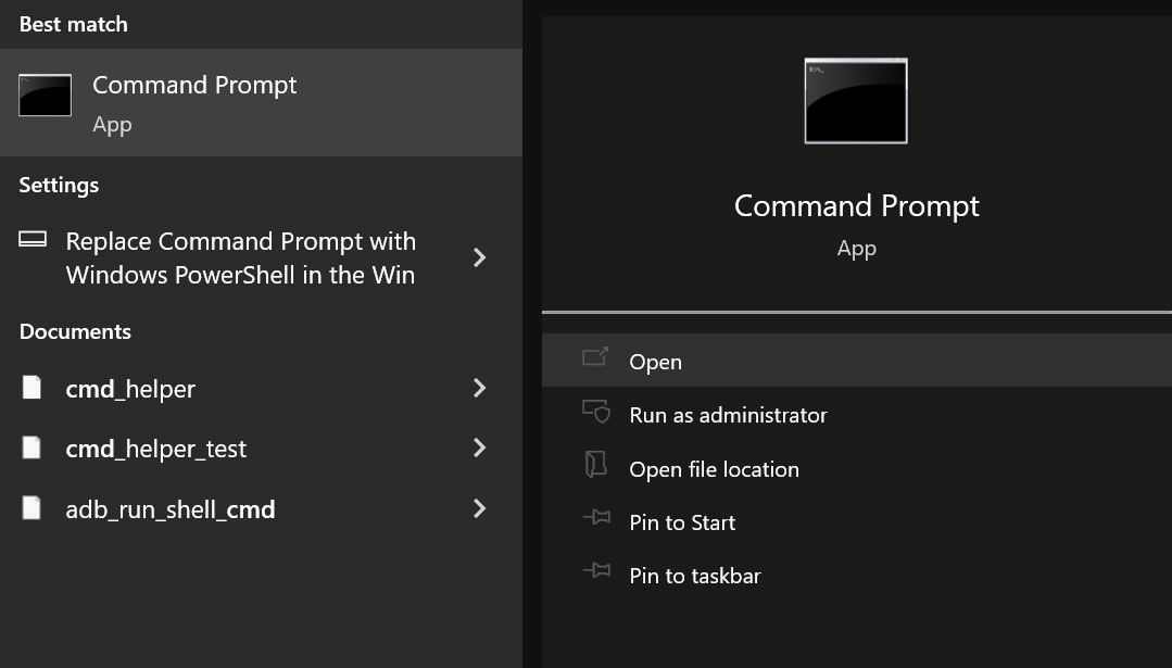 O aplicativo Prompt de Comando na barra de pesquisa do Windows 11 mostrando que está prestes a ser aberto.