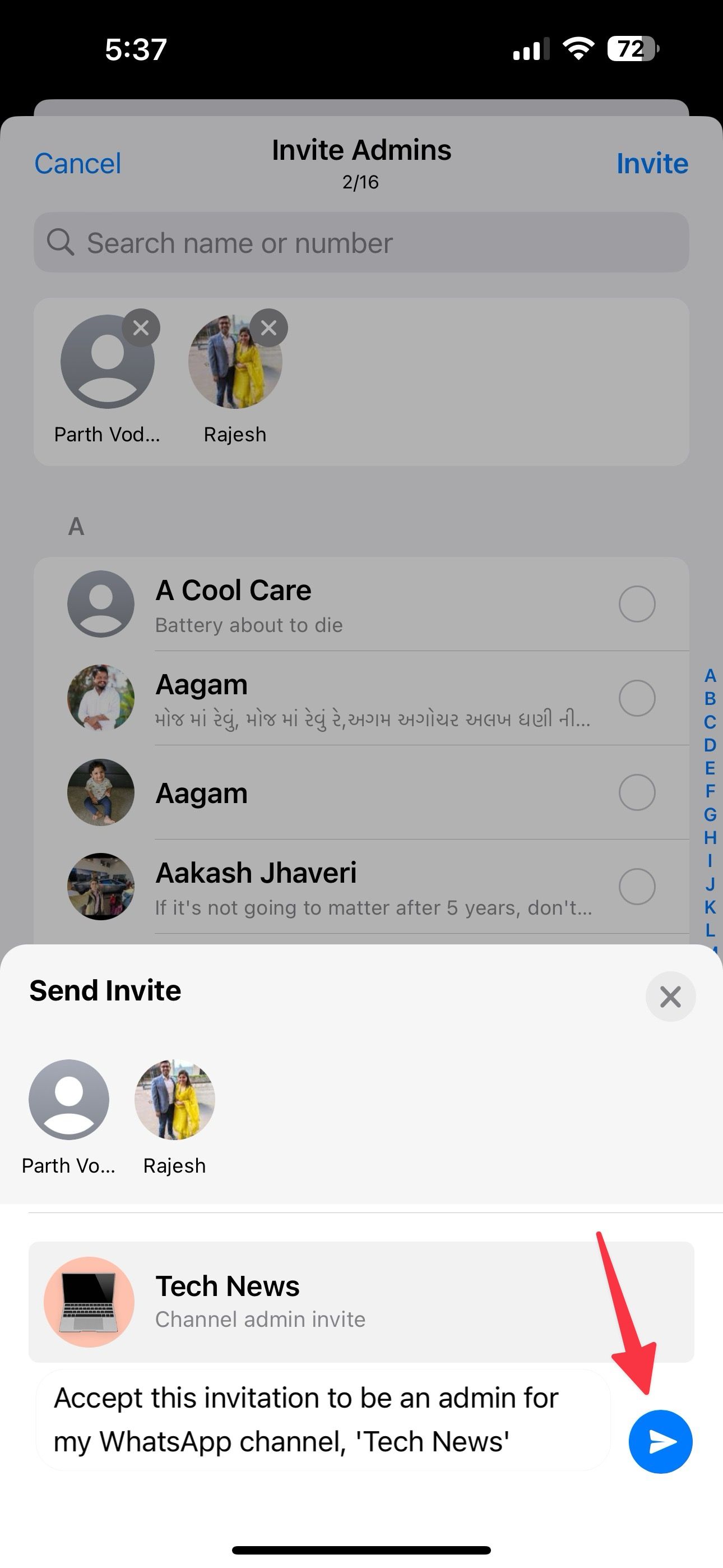 enviar convite no WhatsApp