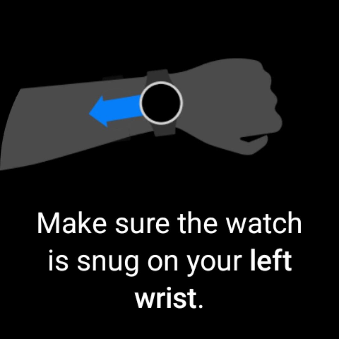Instruções para colocar o relógio no pulso para fazer um eletrocardiograma em um Samsung Galaxy Watch 6