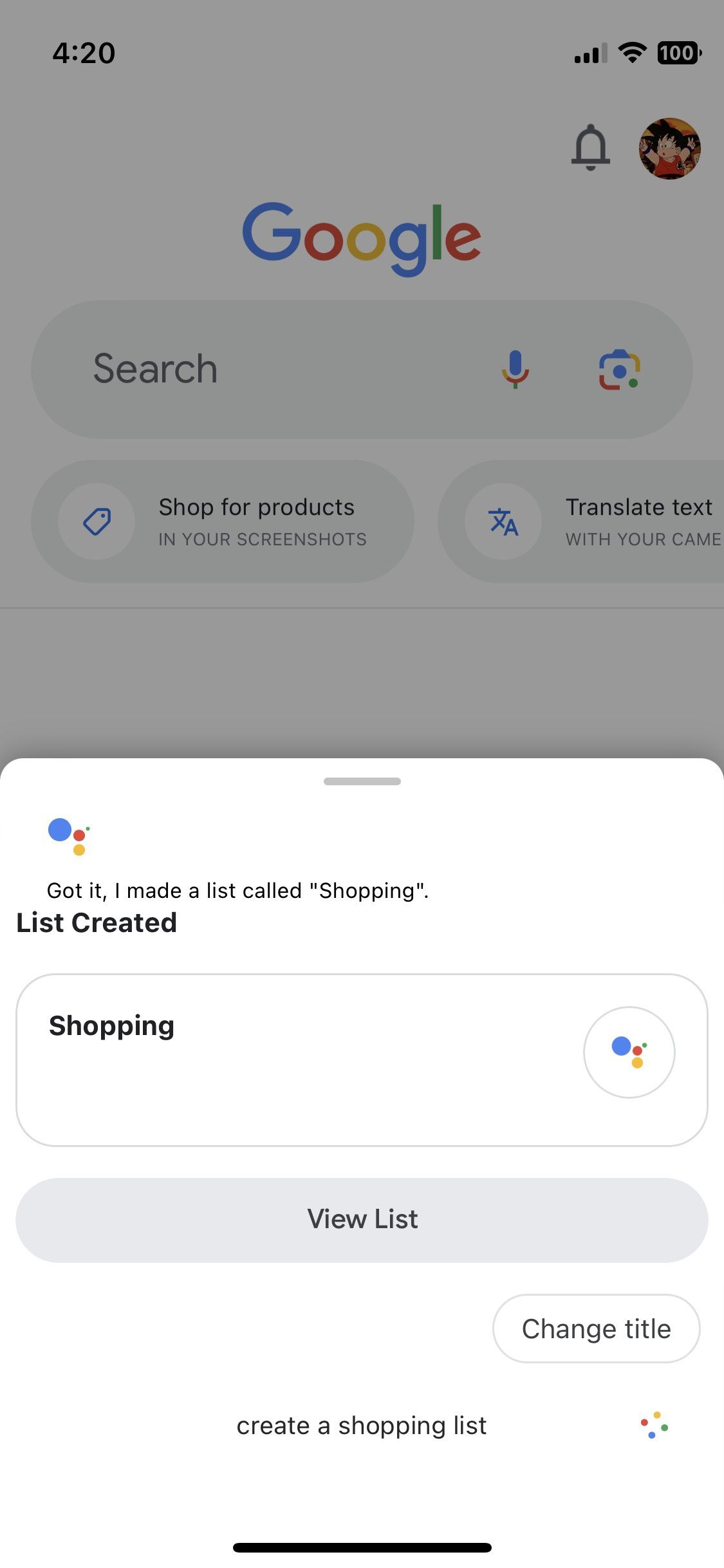 Google Assistente cria lista de compras