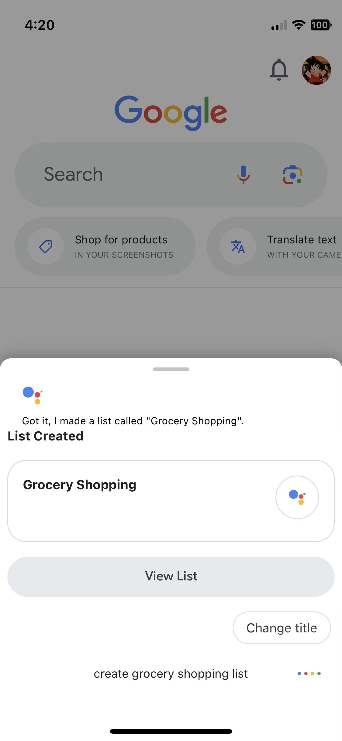 O Google Assistant criou a lista de compras de supermercado