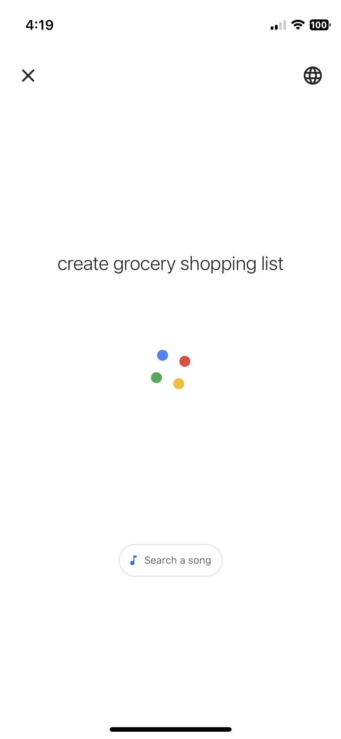 Captura de tela mostrando o uso do Google Assistente para criar uma nova lista de compras de supermercado