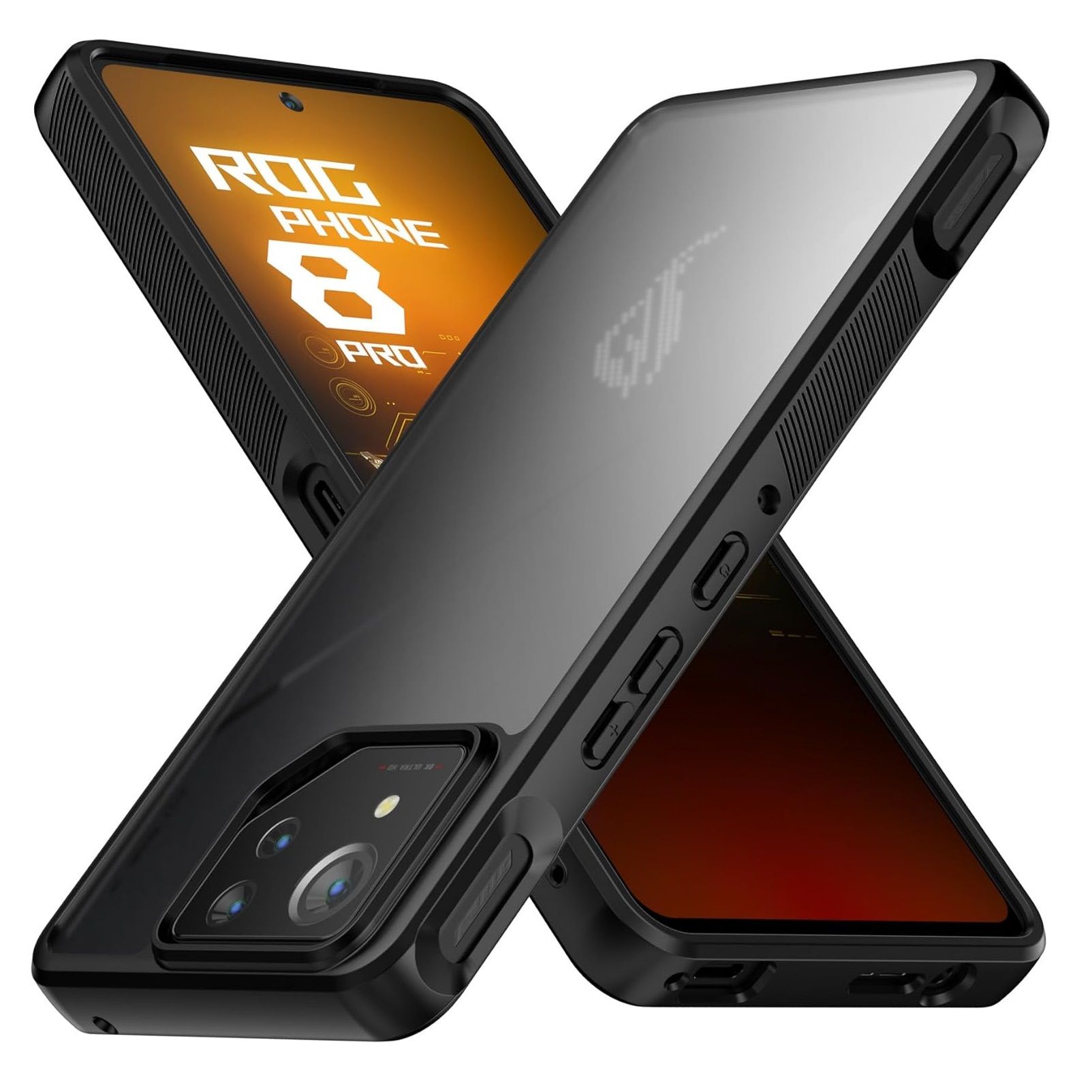 Capa Foluu Slim Fit para ROG Phone 8 Pro, vistas frontal e traseira sobrepostas