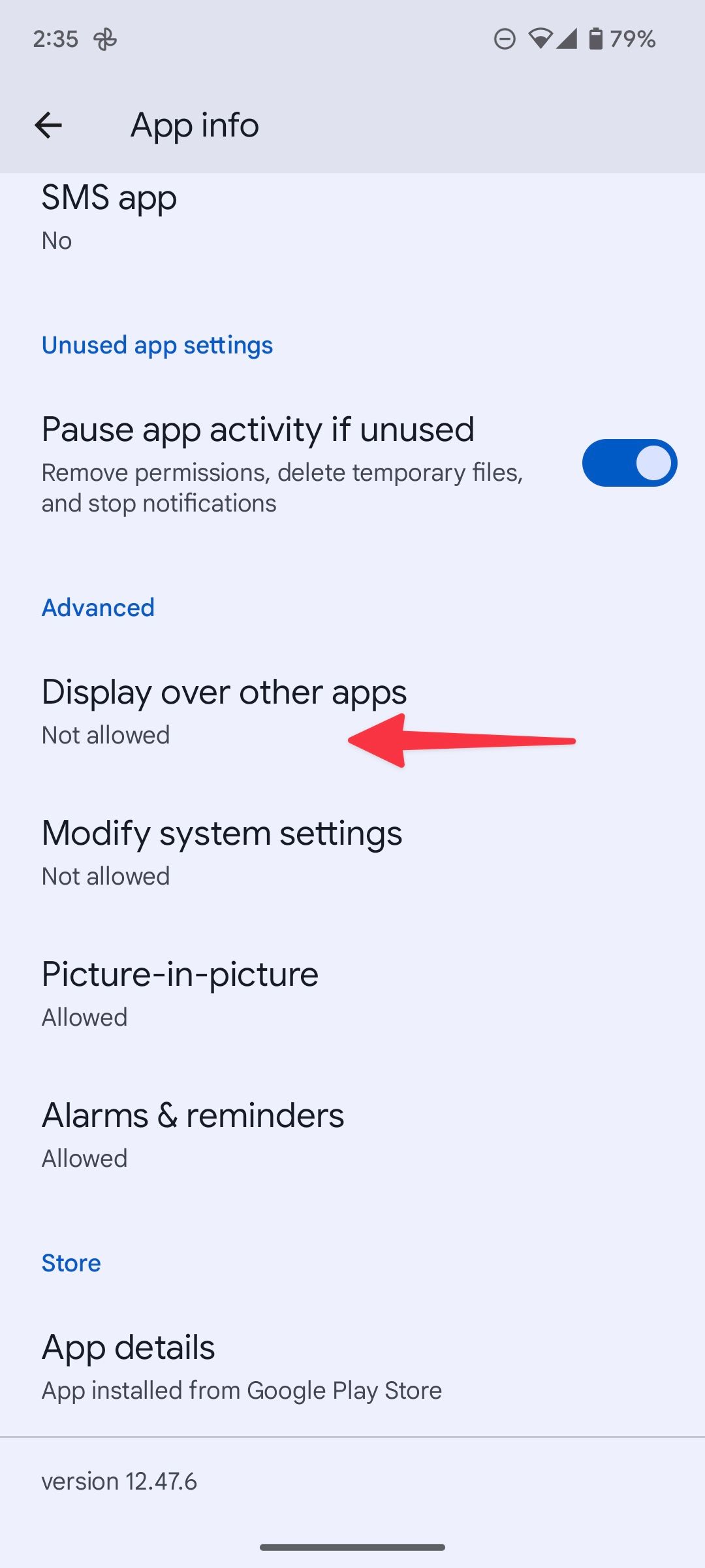 Uma captura de tela mostrando onde encontrar as opções de exibição de um aplicativo.
