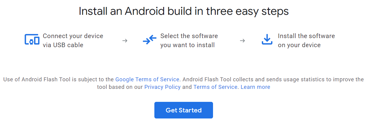 O "Iniciar" tela da ferramenta Android Flash.