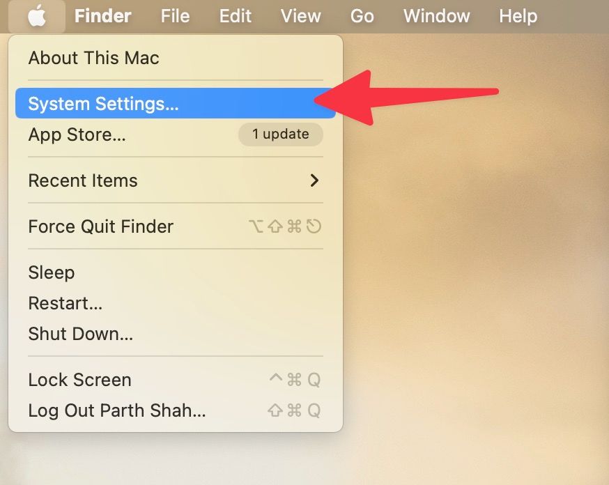 Selecione a maçã para acessar as configurações do sistema Mac