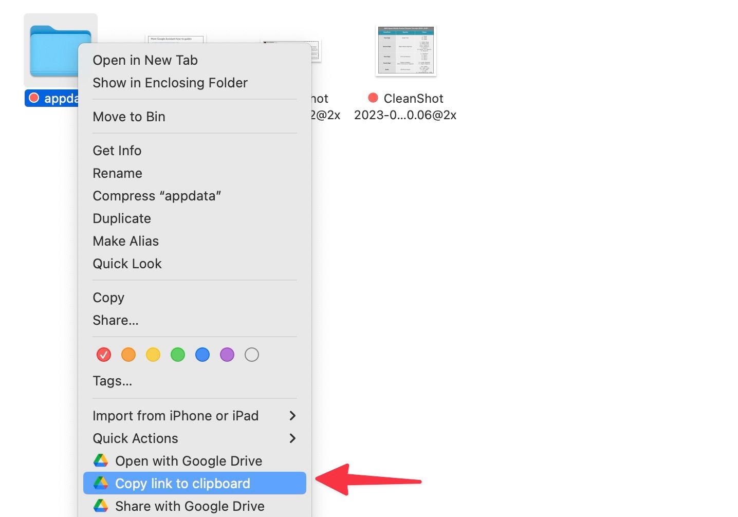 Selecione esta opção para copiar arquivos do Google Drive para uma área de transferência