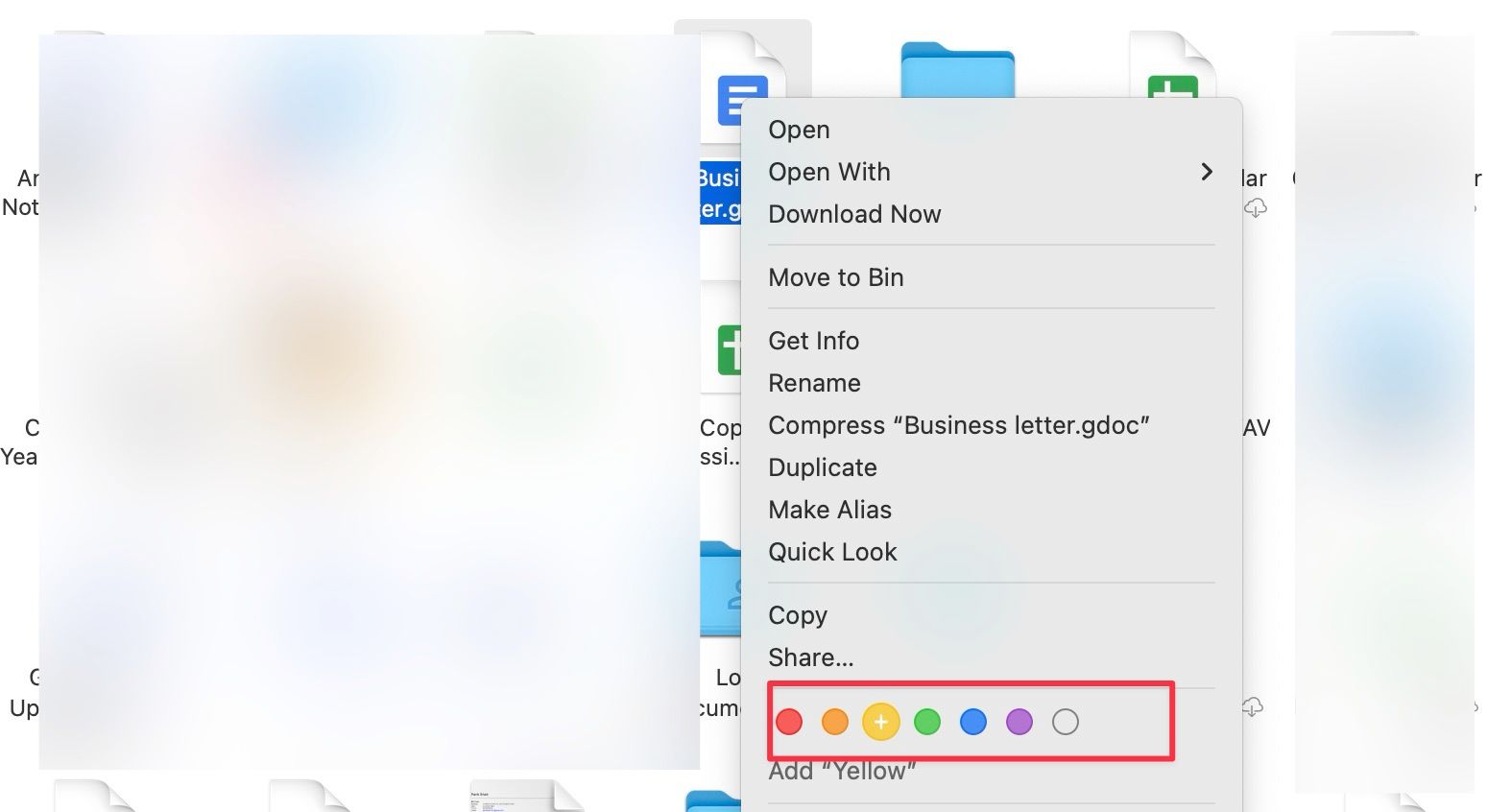 Opções de cores para tags do Google Drive