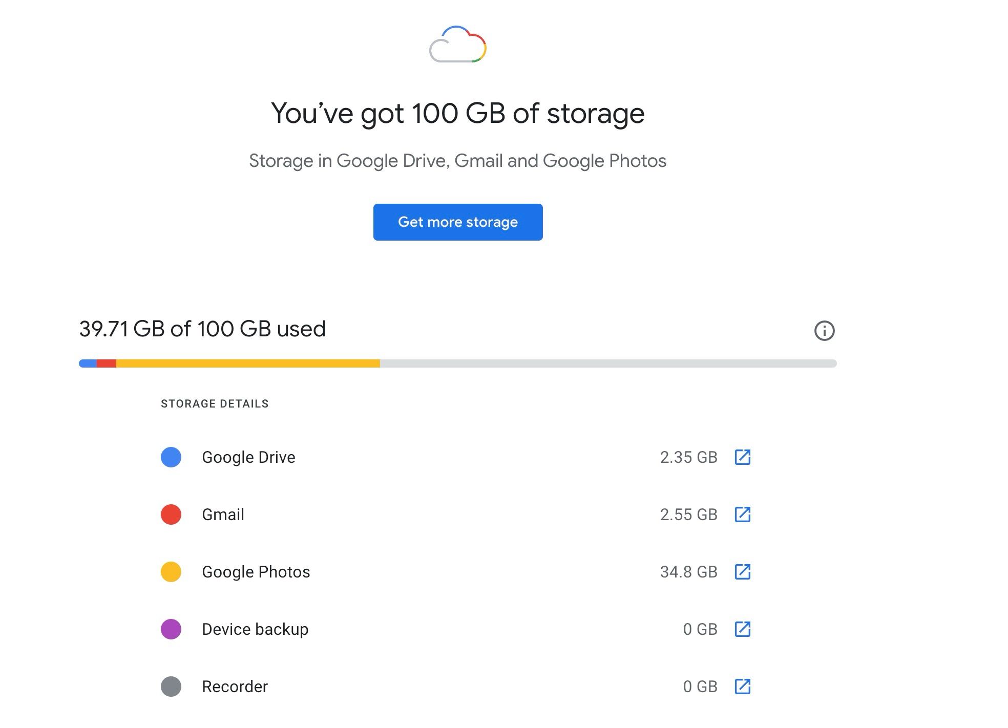 Acesse a web do Google One para ver o que está ocupando seu armazenamento.