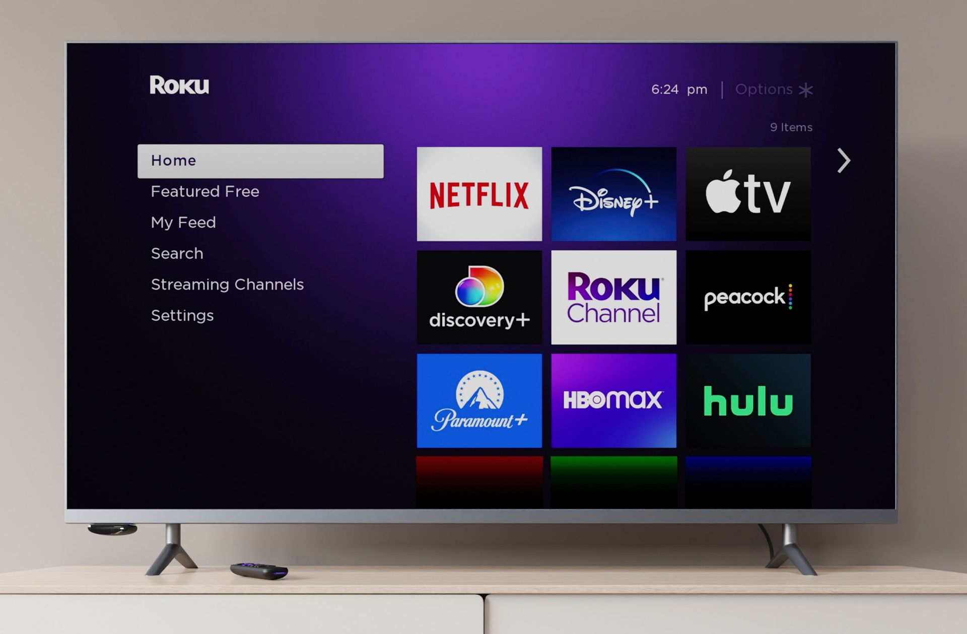 Imagem mostrando uma TV com Roku OS aberta