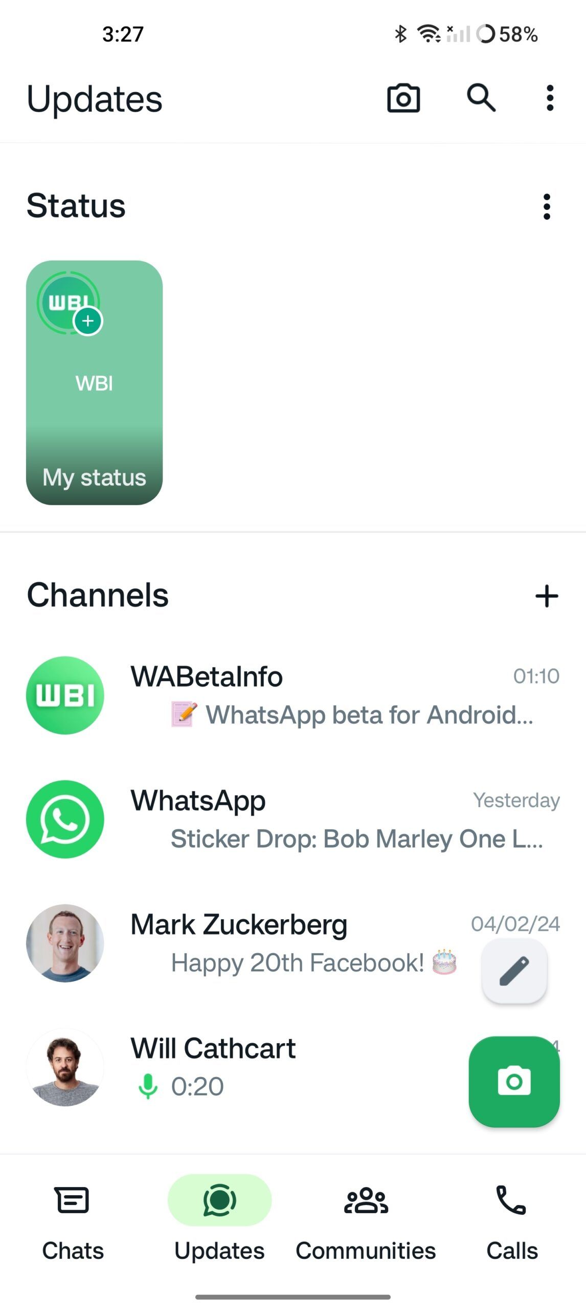 WhatsApp beta para Android Redesenho da guia de status WABI