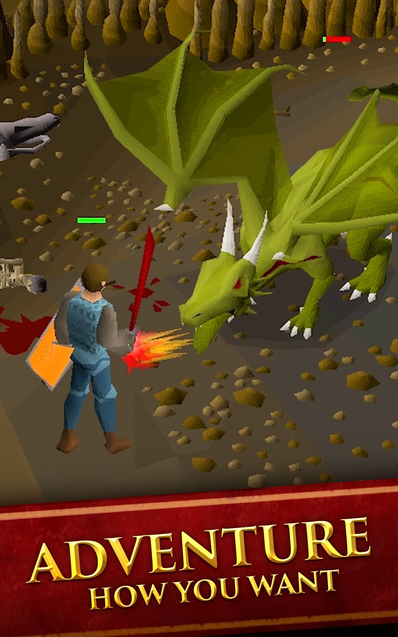 homem segurando uma espada lutando contra um dragão em gráficos 3D