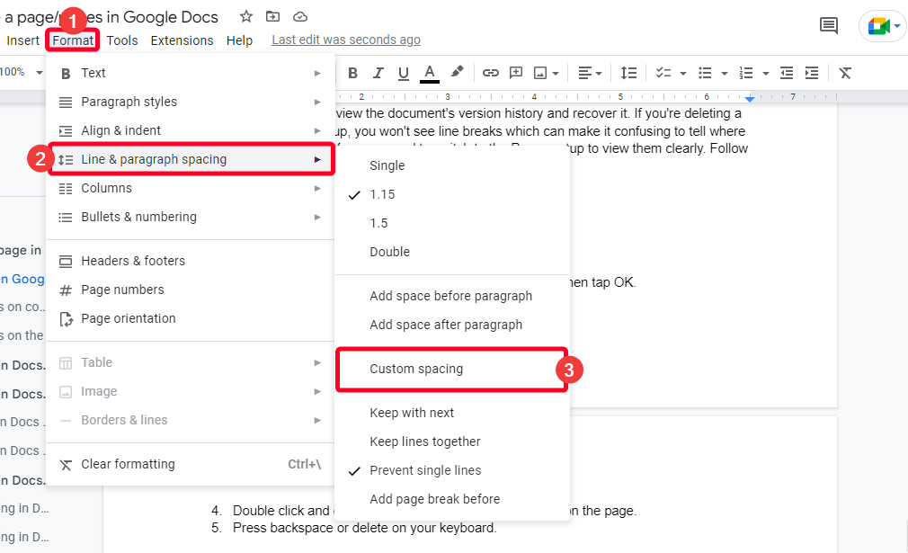 Configurações de espaçamento personalizado no Google Docs
