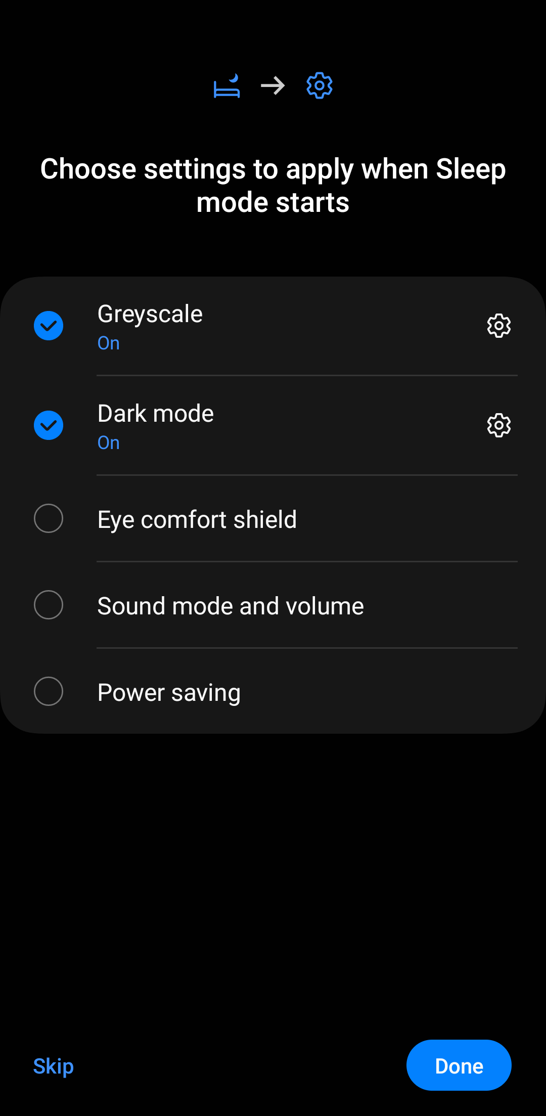 Captura de tela das configurações do modo de suspensão no Samsung