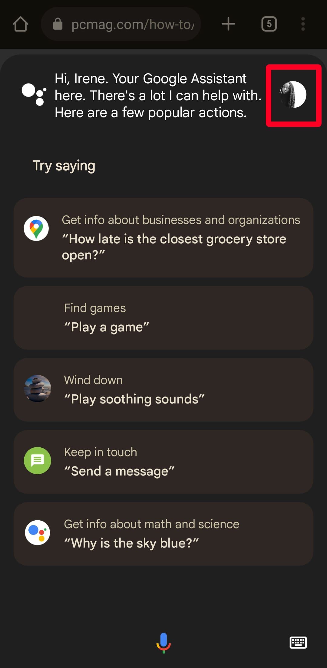 Captura de tela do app Google Assistente
