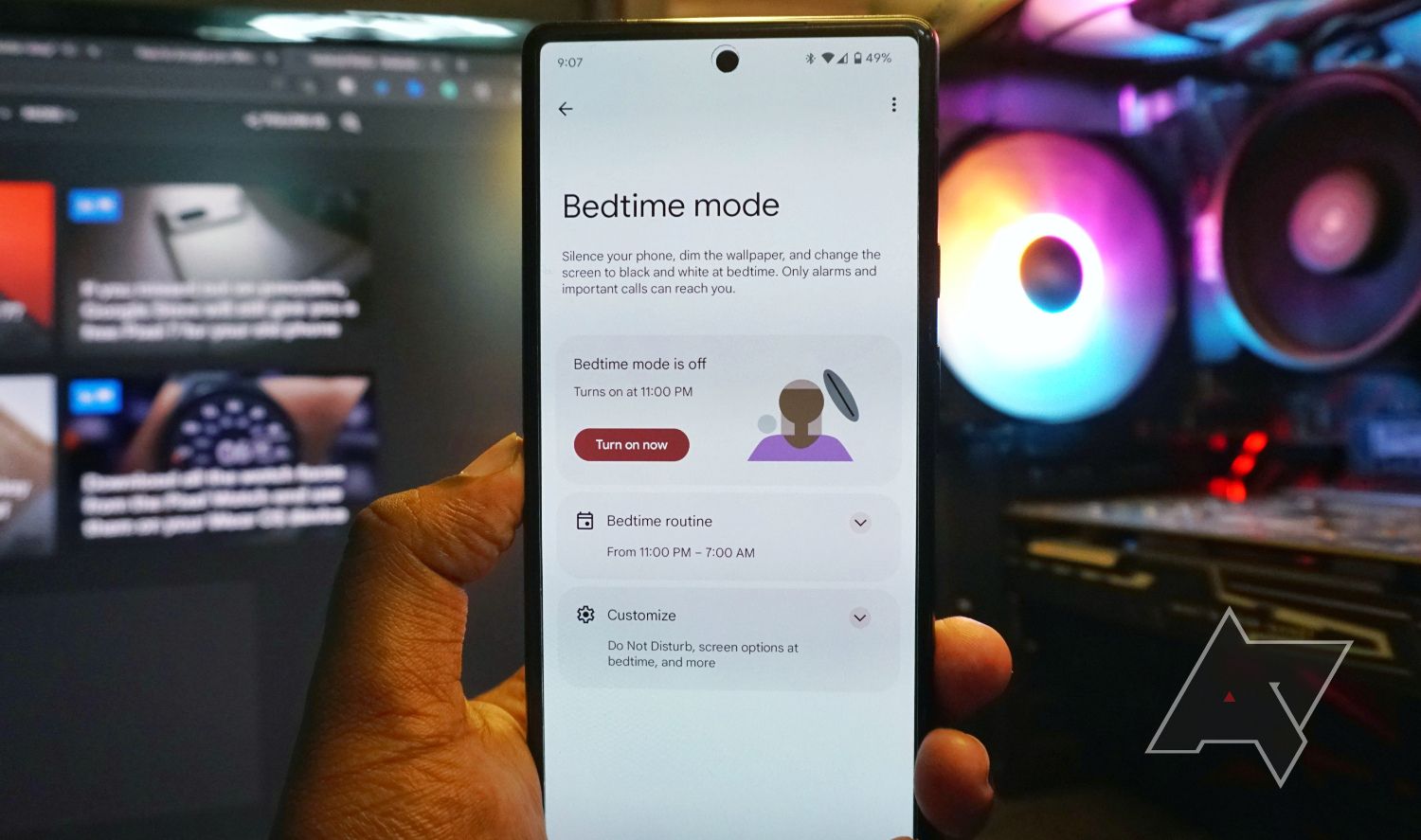 Um telefone Android mostrando o modo hora de dormir