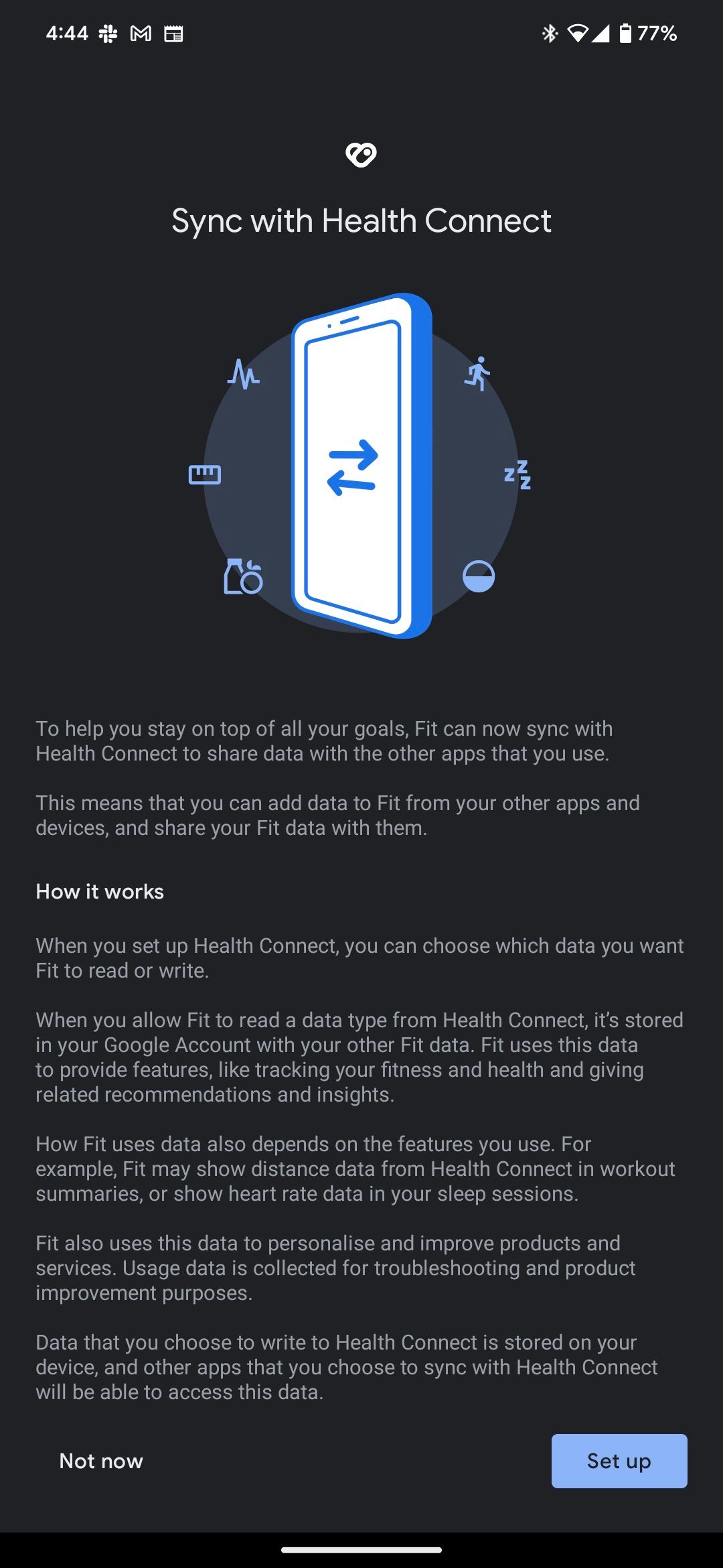Sincronização do Google Fit com o Health Connect
