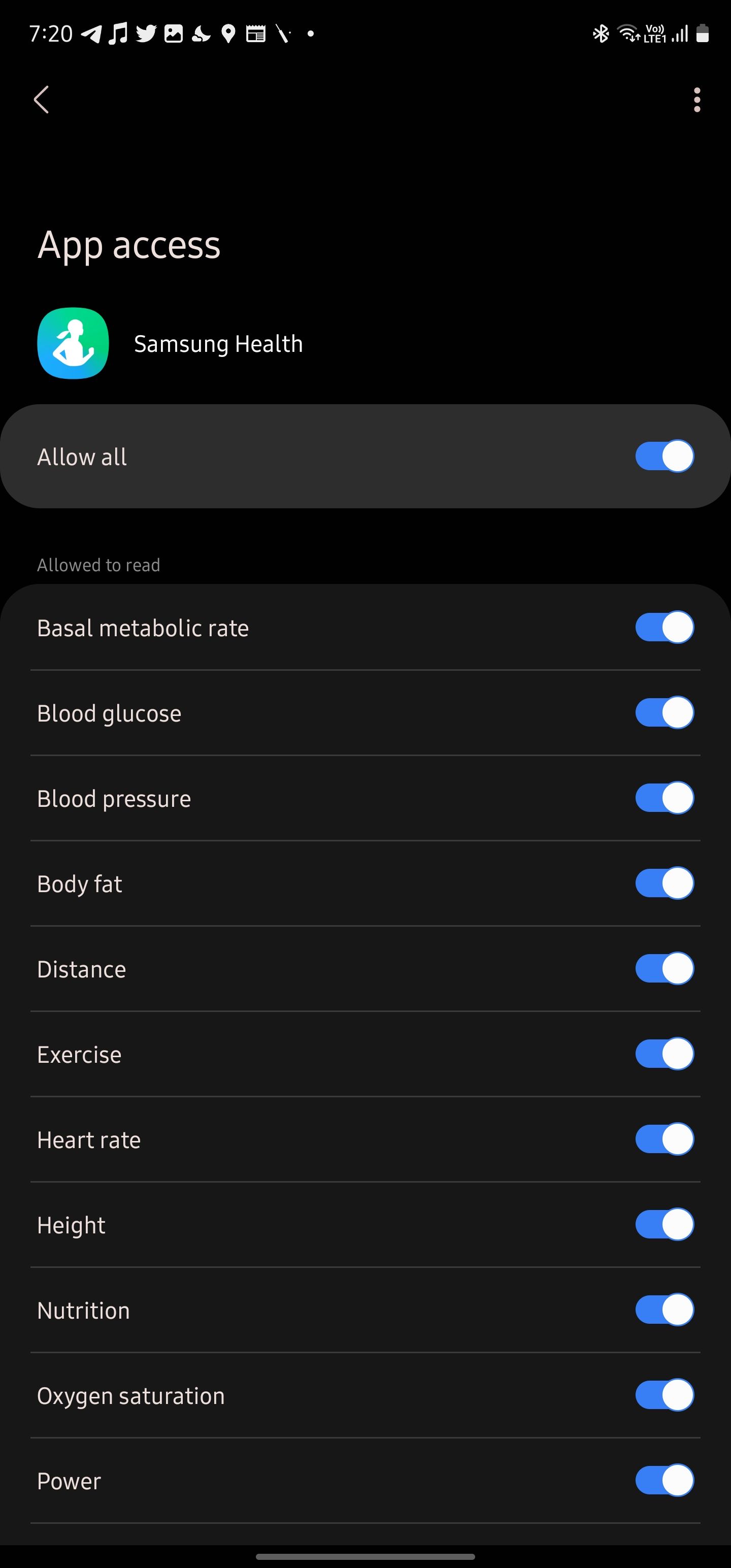 Permissões de sincronização do Samsung Health Connect com o Health Connect