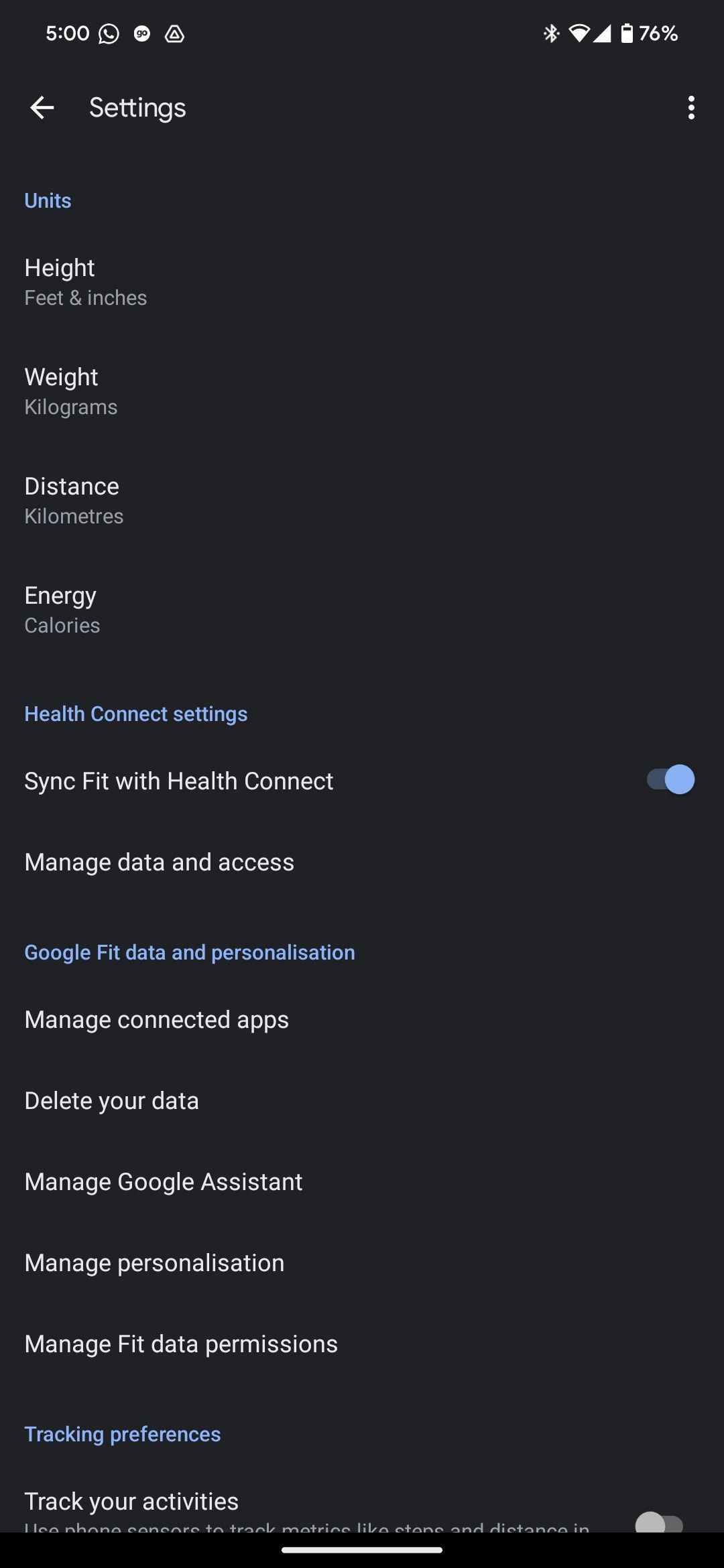 Sincronização do Google Fit e do Health Connect
