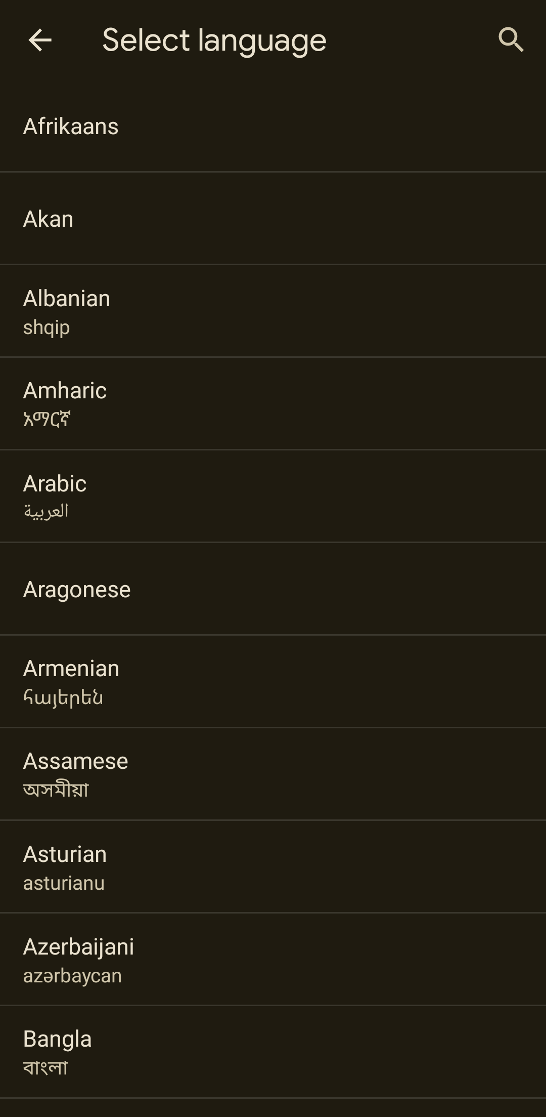 Escolhendo um idioma preferido no Chrome no Android.