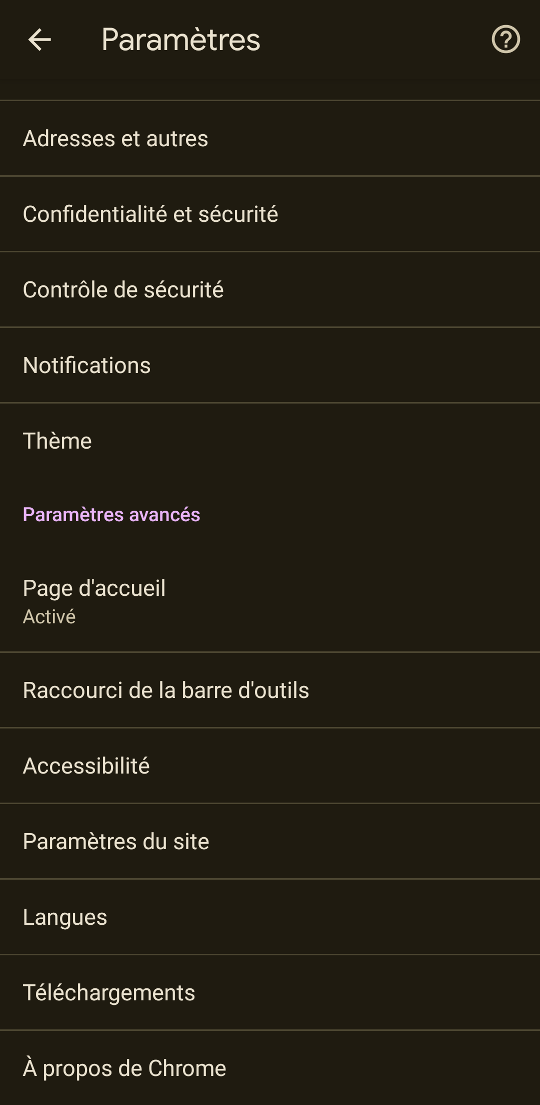 O idioma do navegador Chrome foi alterado para francês no Android.