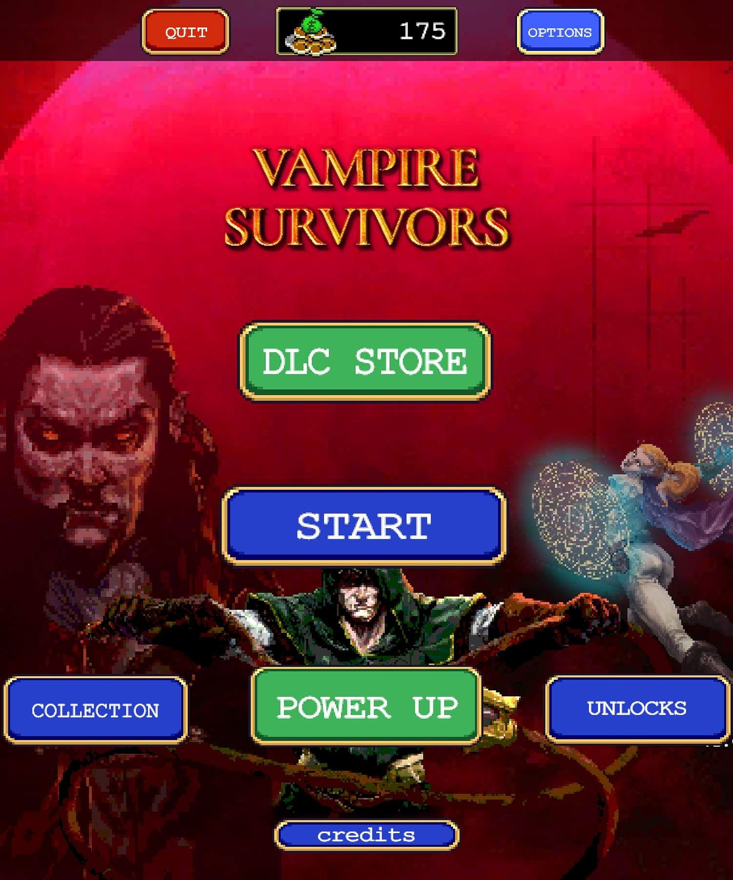O menu principal de Vampire Survivors em um Galaxy Z Fold 5.