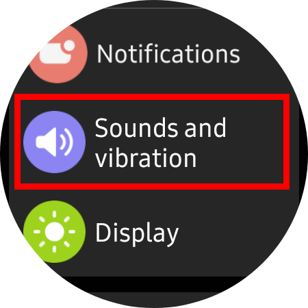 Captura de tela mostrando a opção Som e vibração destacada no Samsung Galaxy Watch 6