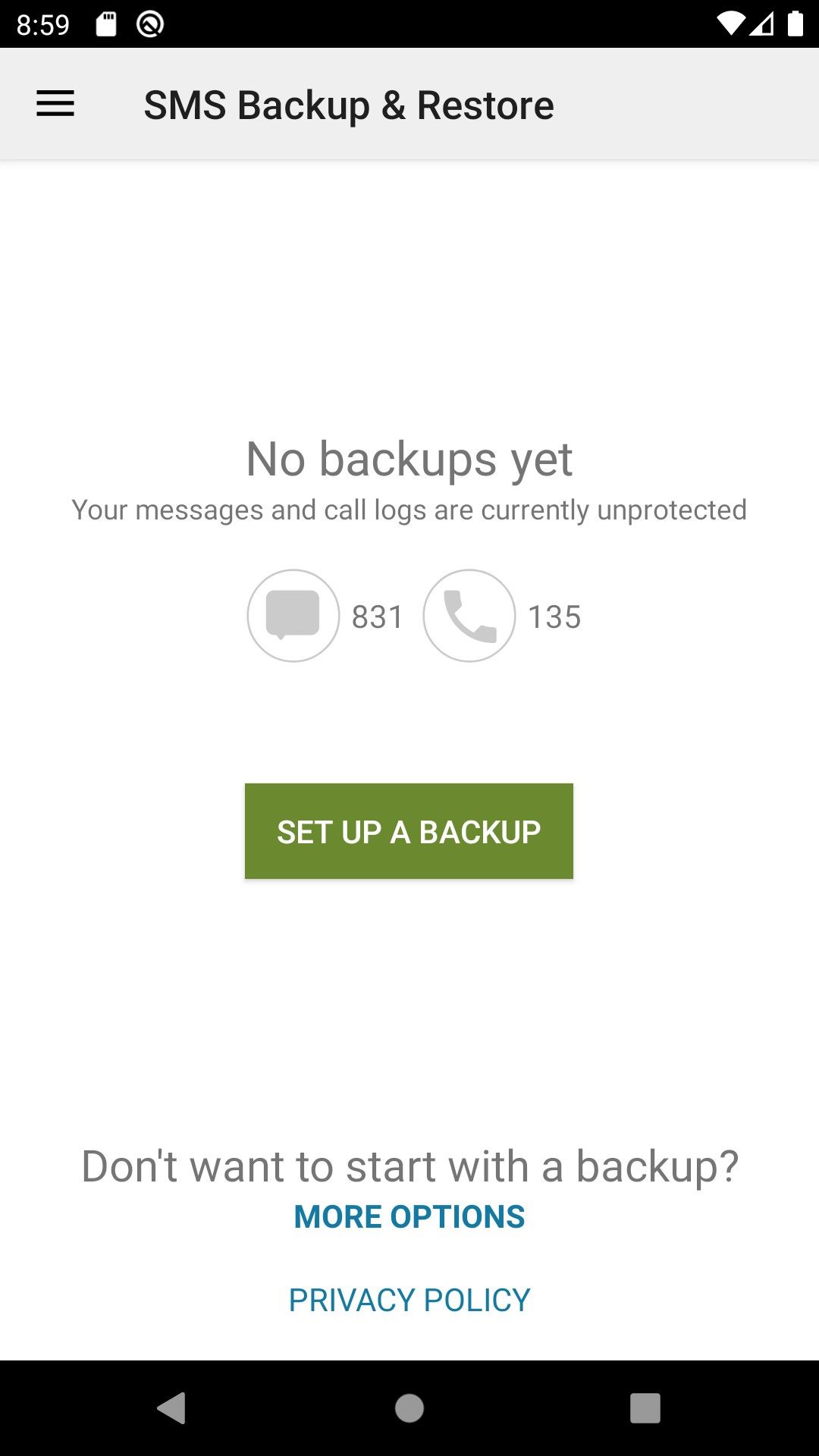 Configure uma opção de backup em SMS Backup & Restore.