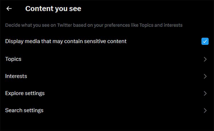 Configuração de exibição de conteúdo sensível do Twitter