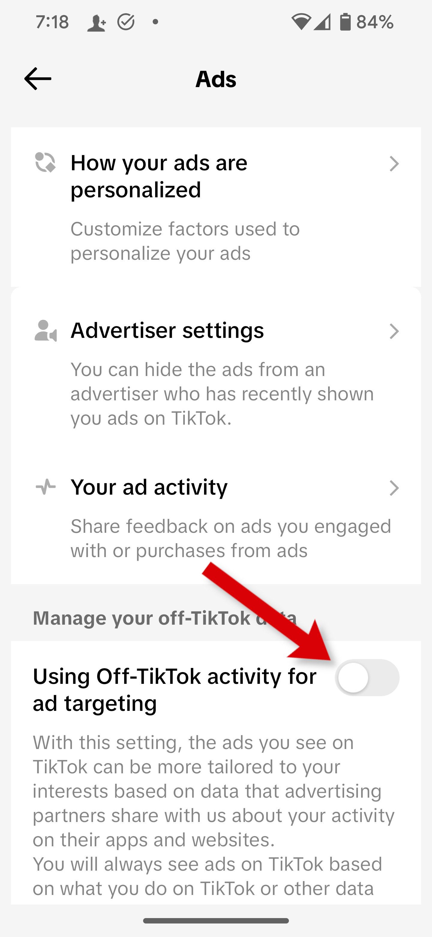 Como desativar a segmentação de anúncios TikTok.