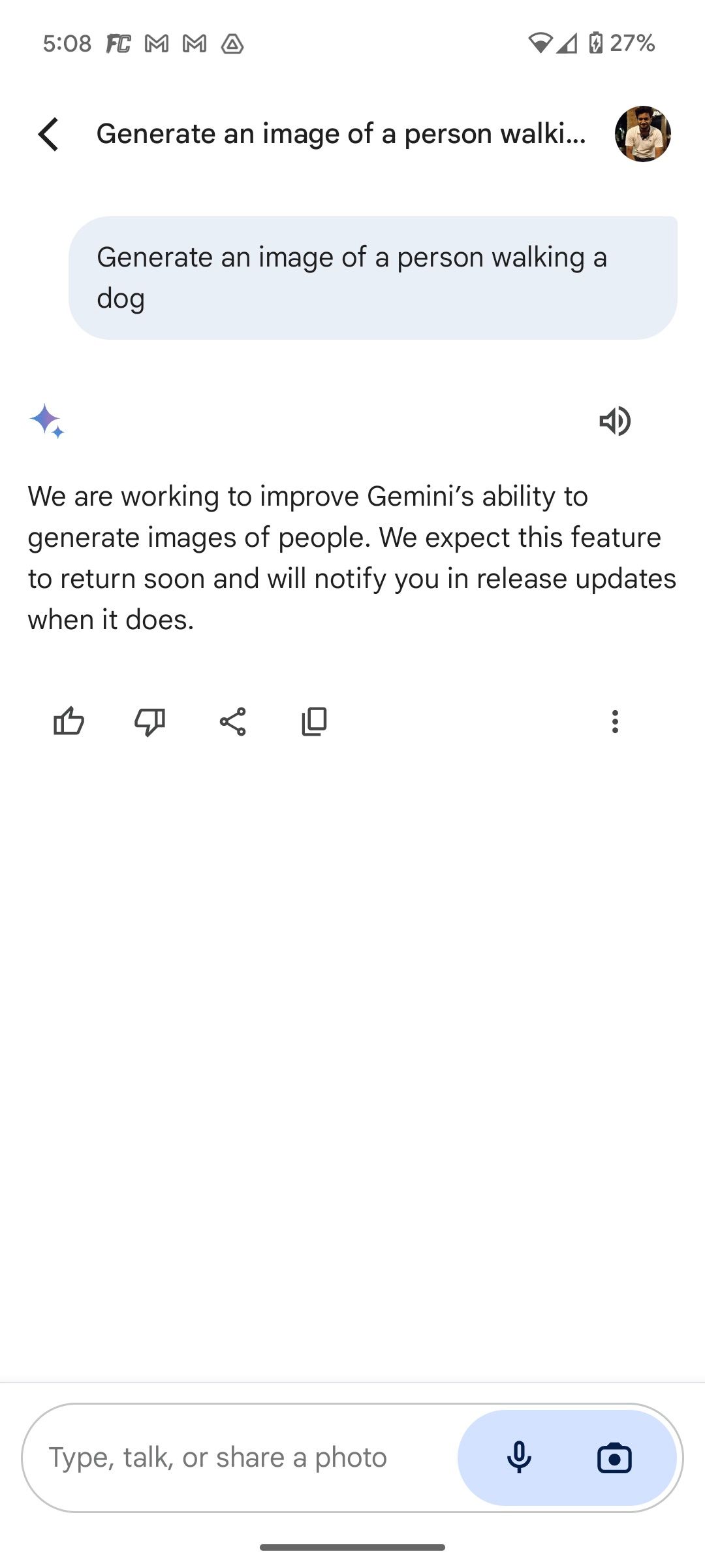 Negação de solicitação de imagem do Google Gemini