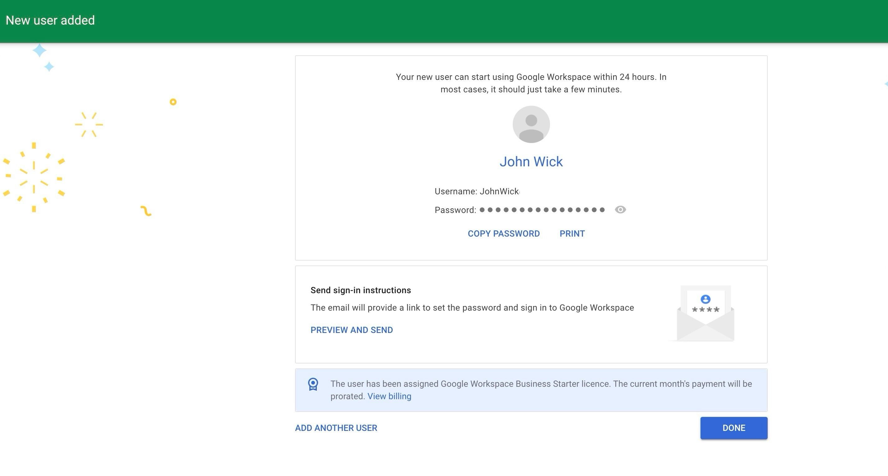 convite para novo usuário enviado ao Admin Console do Google Workspace