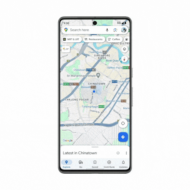 Animação mostrando como o Google Lens pode ler detalhes de localização em voz alta no Google Maps