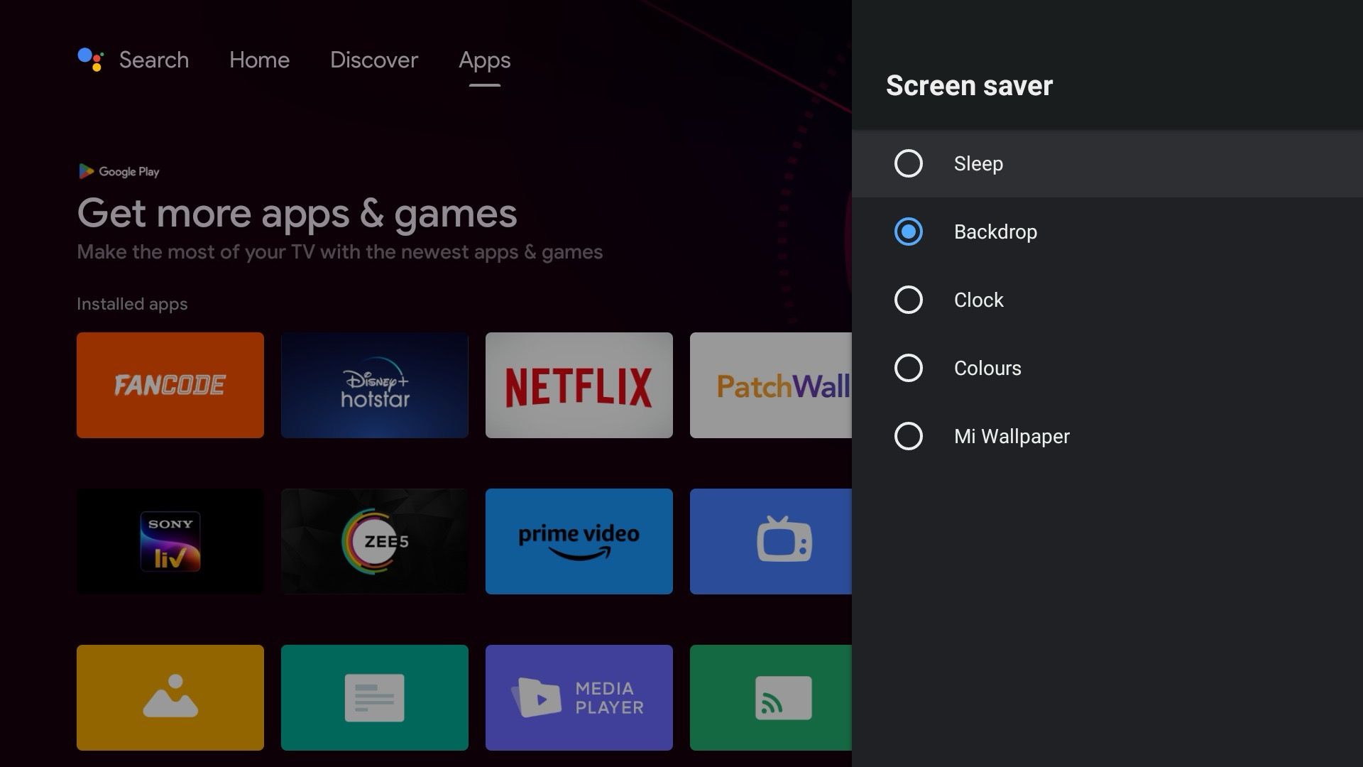 Opções de proteção de tela no Android TV