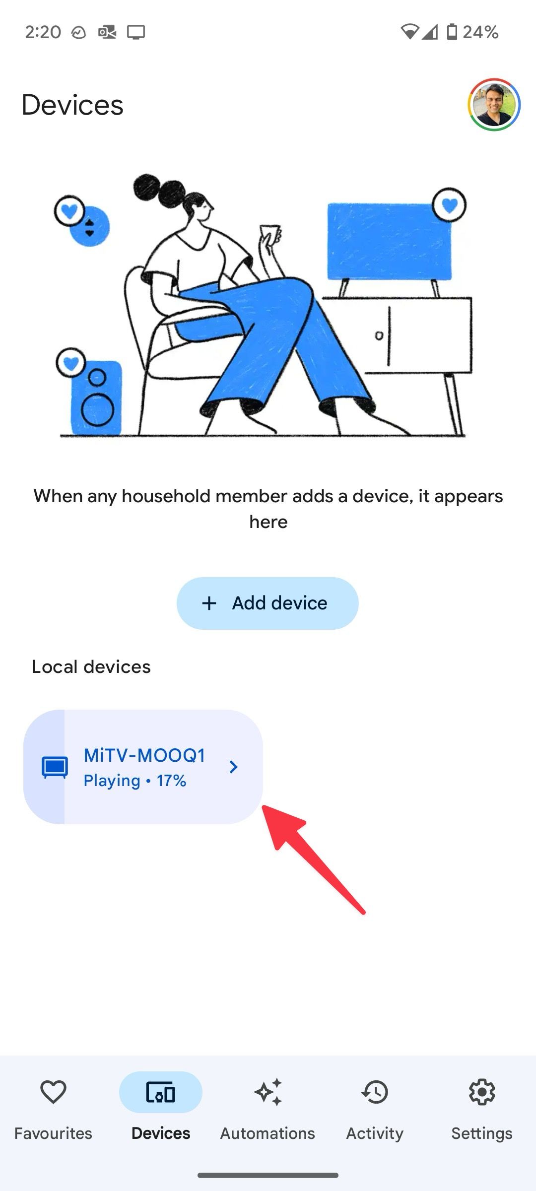 Selecione Android TV no Google Home