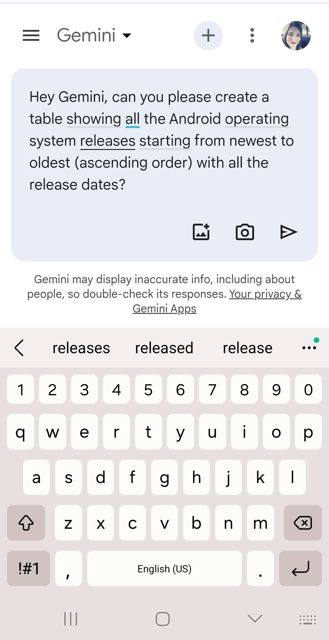 inseriu solicitação para o Google Gemini criar uma tabela dentro da caixa de prompt