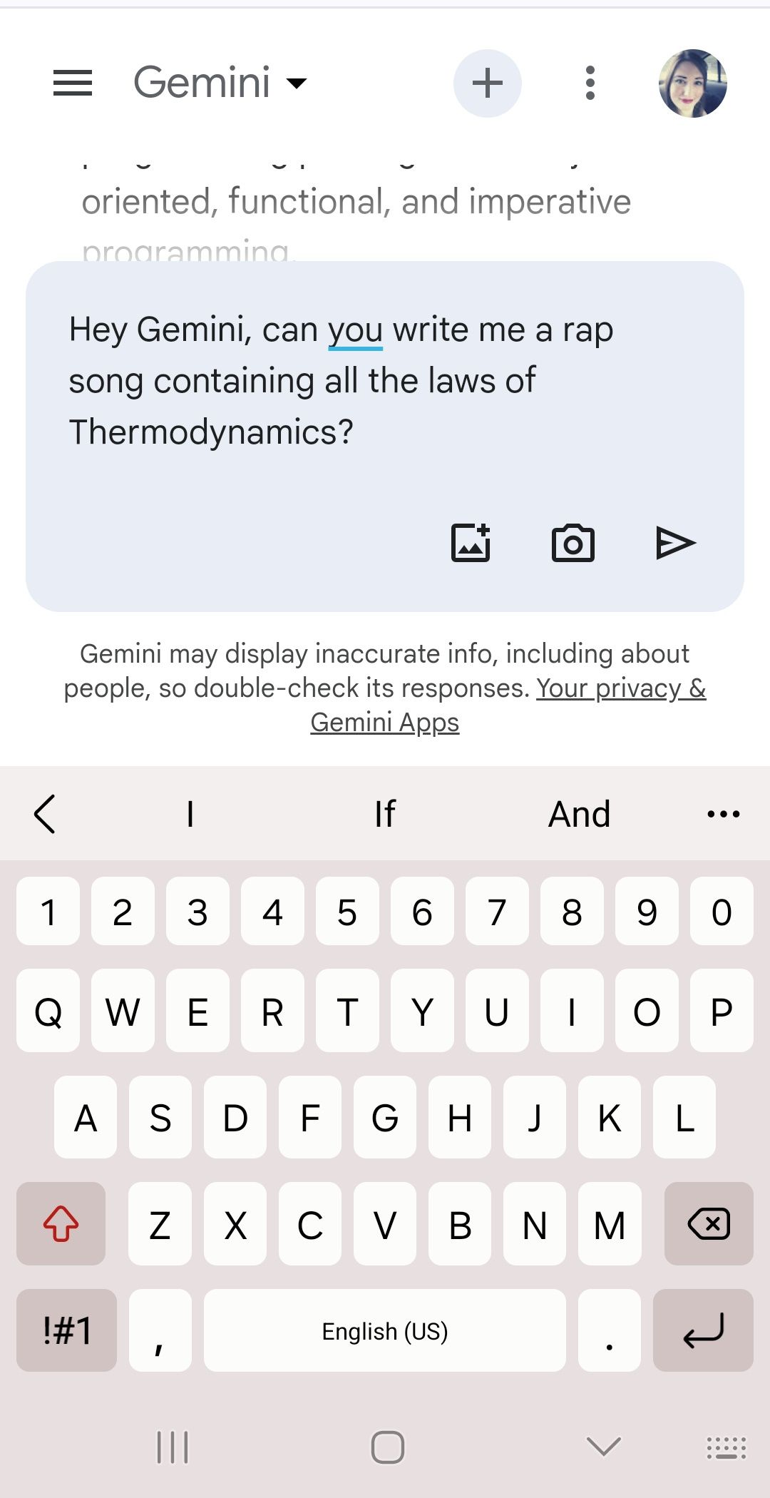 solicitação de música rap do Google Gemini inserida na caixa de prompt