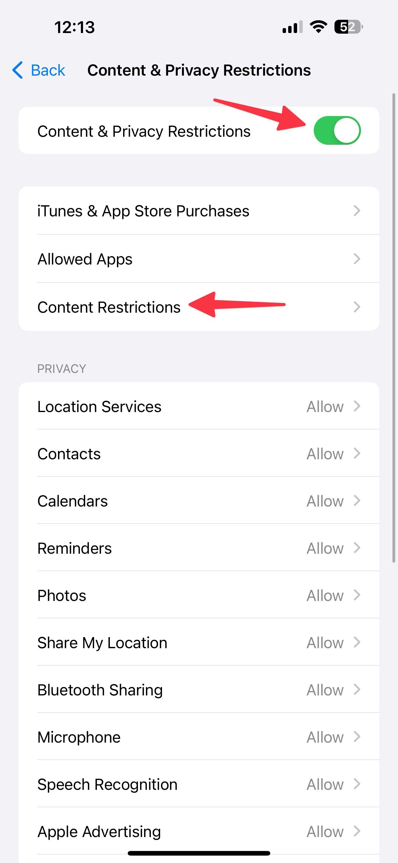 ativar a restrição de conteúdo no iPhone