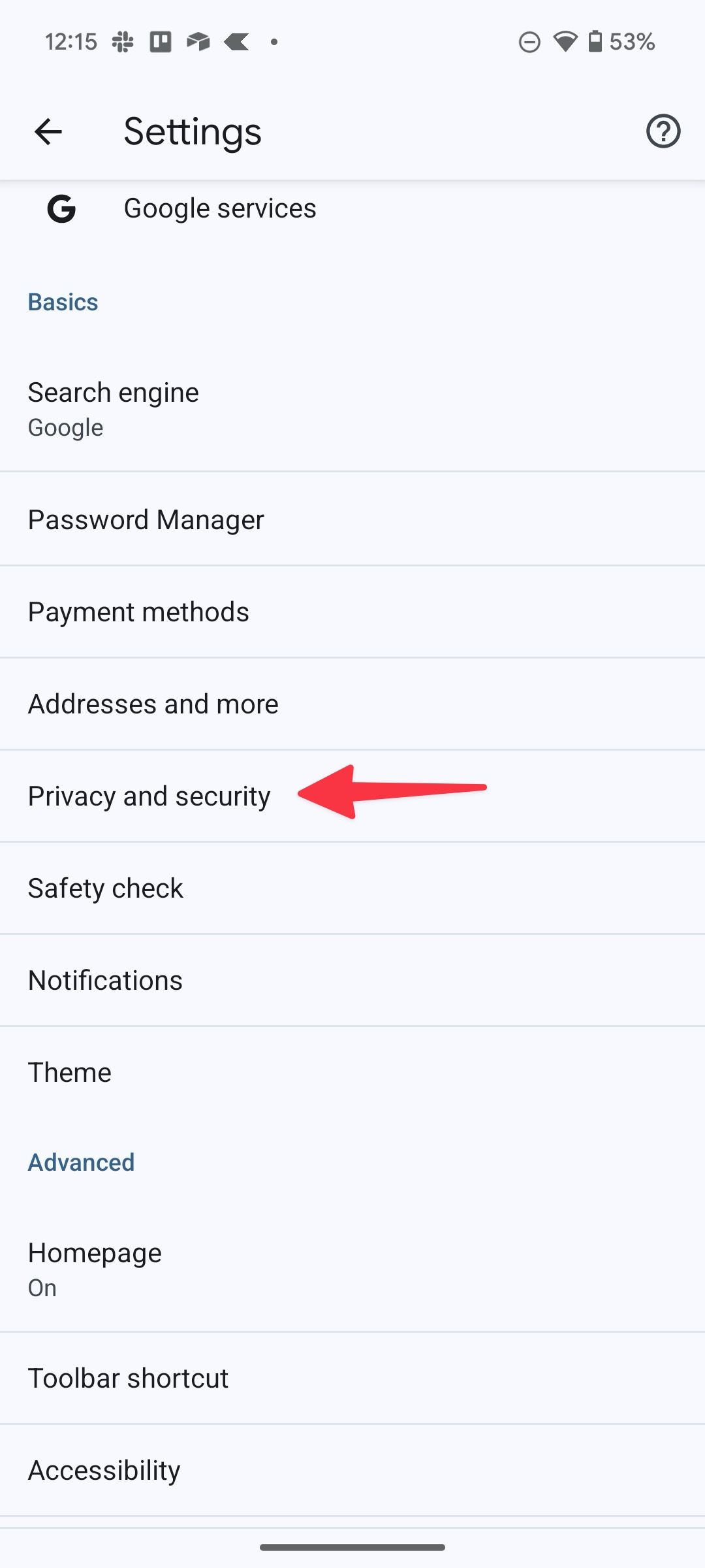 privacidade no Chrome para Android