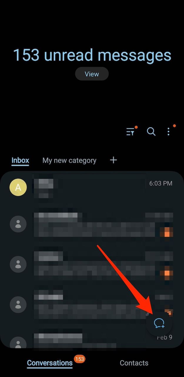Botão escrever no aplicativo Samsung Messages