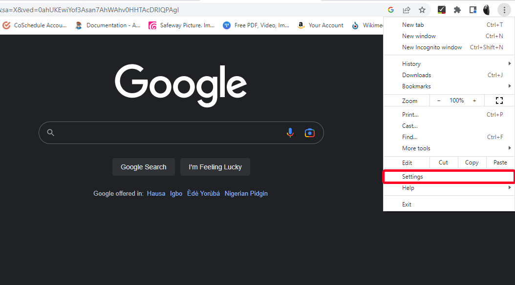 Captura de tela do menu do Google Chrome.