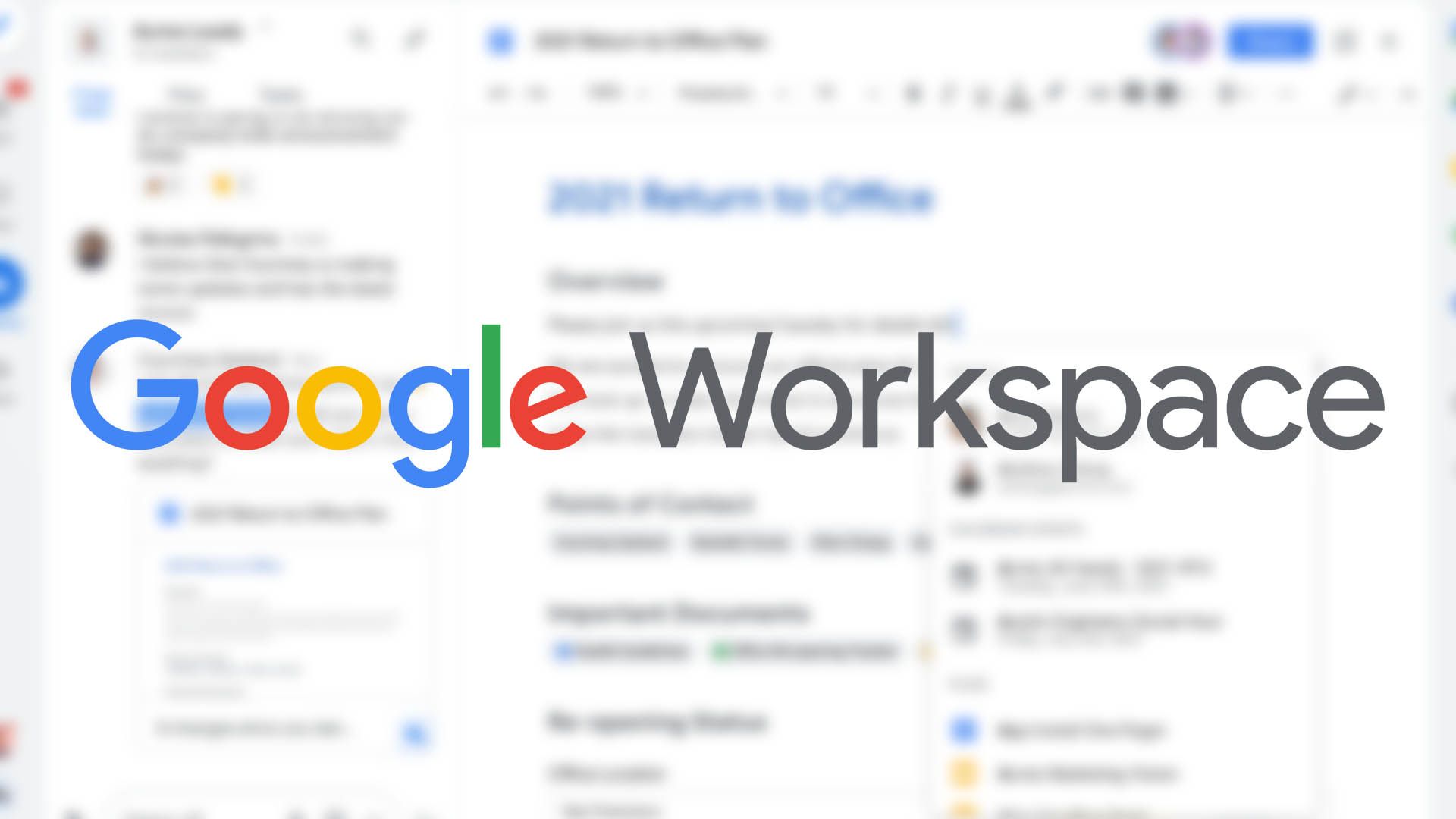 O logotipo do Google Workspace na parte superior de uma página desfocada do Google Gmail