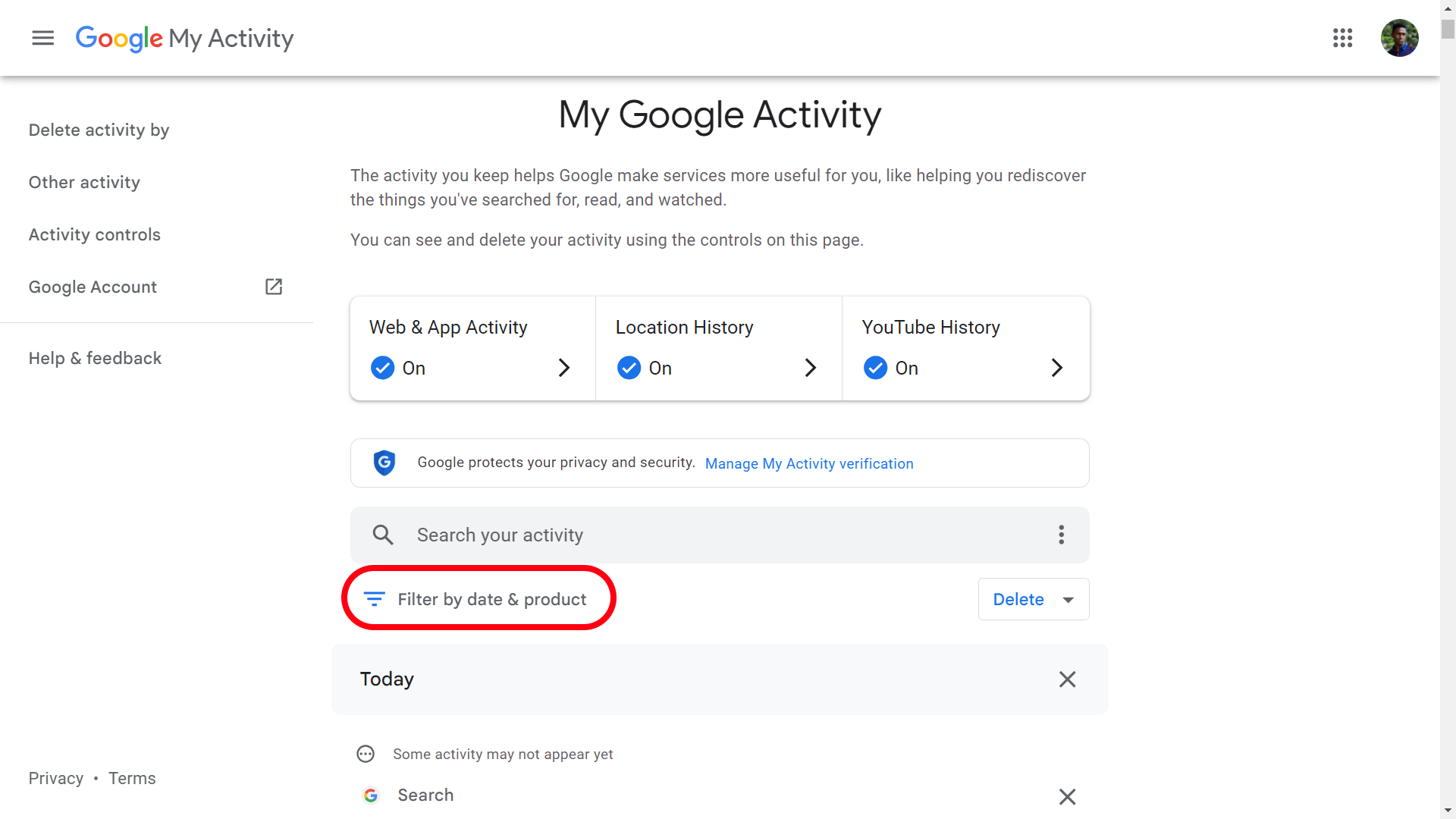 Filtrando a atividade da conta do Google por aplicativo e data