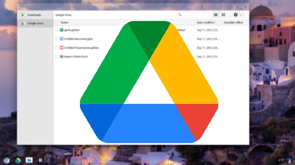 Herói dos arquivos do Google Drive com o logotipo da unidade exibido no menu da unidade