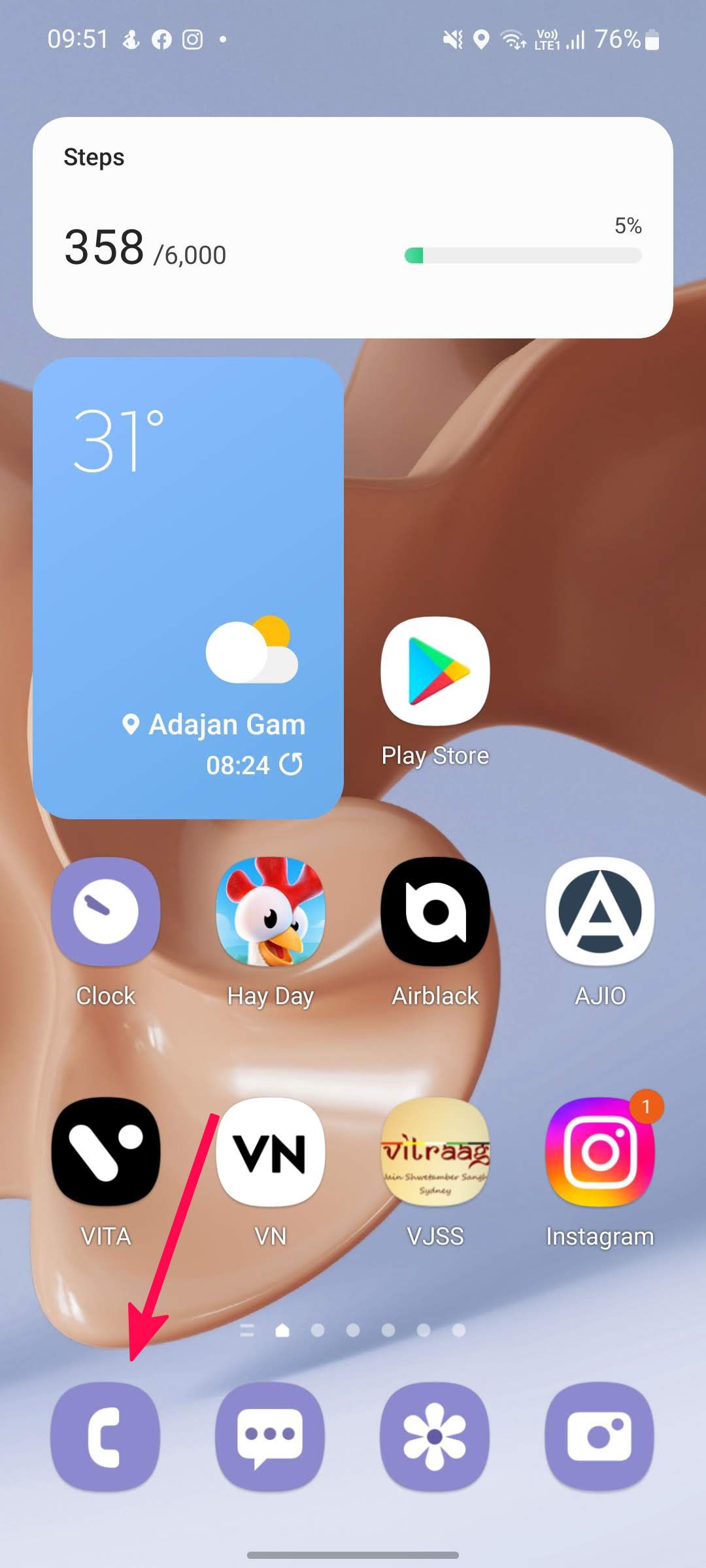 Aplicativo de telefone em uma UI em telefones Samsung