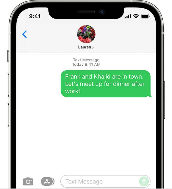 Janela de bate-papo do iMessage com um balão de texto verde 