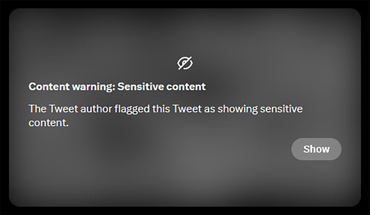 Captura de tela do aviso de conteúdo sensível do Twitter