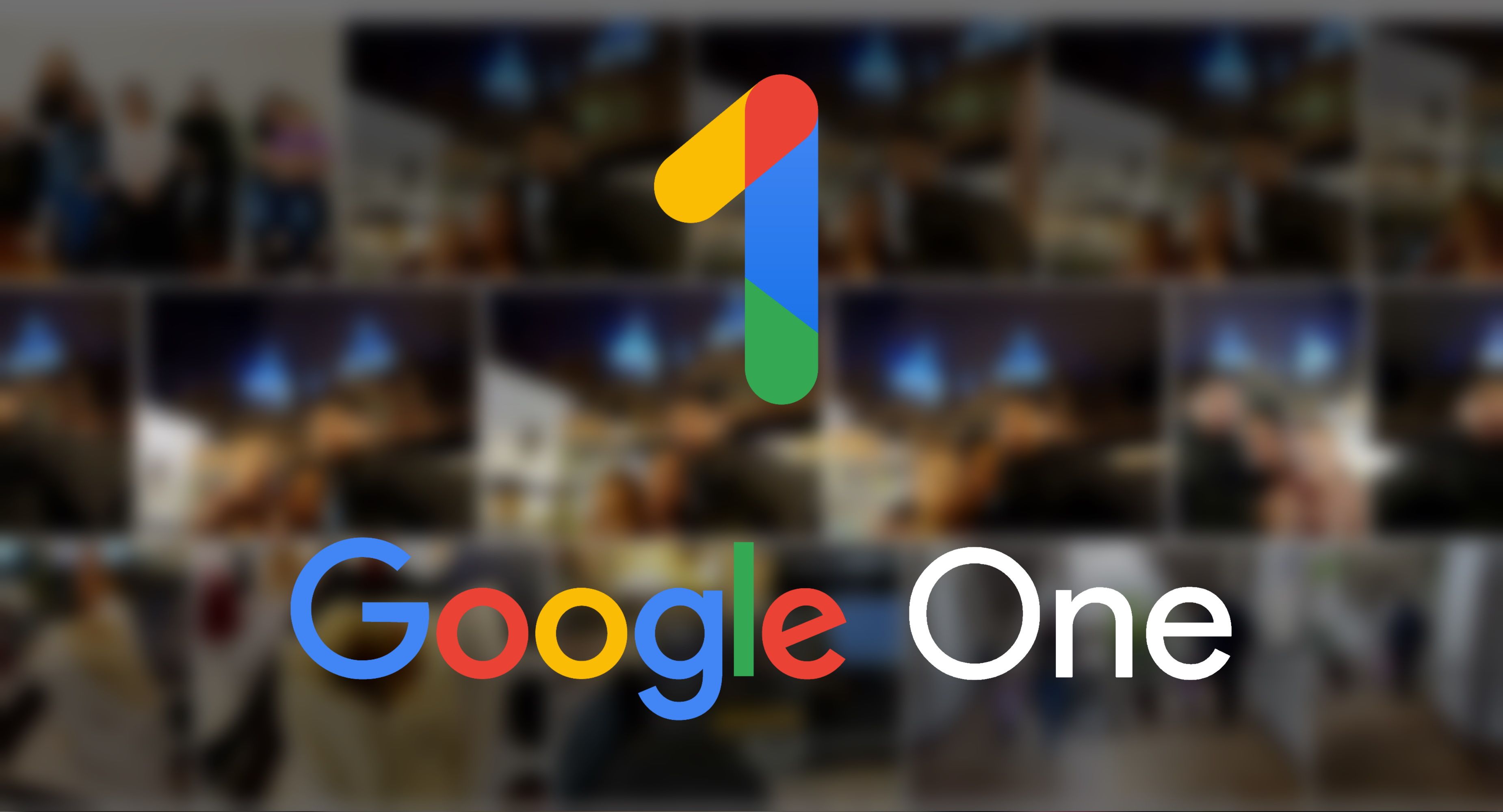 fundo de backups de fotos do Google desfocados com o logotipo e o script do Google One em primeiro plano